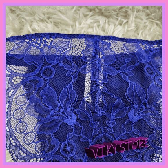 NWT {Victoria's Secret} Blue Satin Lace Cheeky: Crystal Glamour in Small ! NWT - Picture 2 of 7